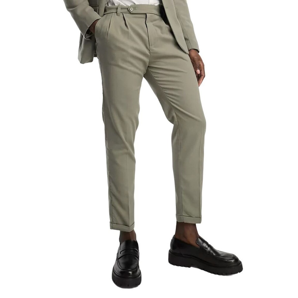 New Look Double Pleat Front Smart Trousers in Khaki, Size 34R​​​​​​